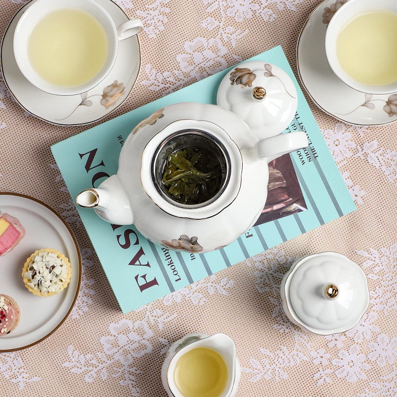 CHENP.HMC Porcelain Ceramic 22-Piece Tea Set, Teapot and Cup Set, 30.7 Ounces, for 6, Gift Sets, Tea or Coffee Lovers, Wedding, Birthday - Image 5